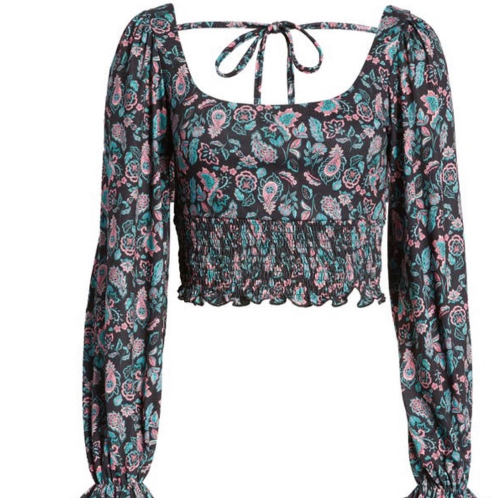 TopShop Square Neck Smocked Crop SZ 4-6